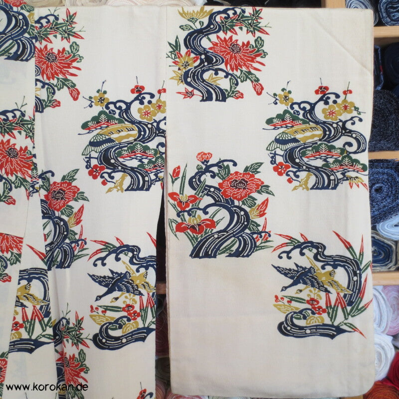 Japan Bingata Block Druck Primärfarben Seidencrepe Komon Kimono