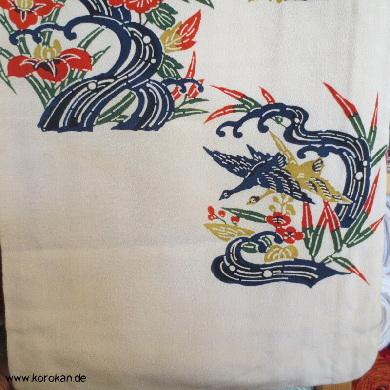 Japan Bingata Block Druck Primärfarben Seidencrepe Komon Kimono