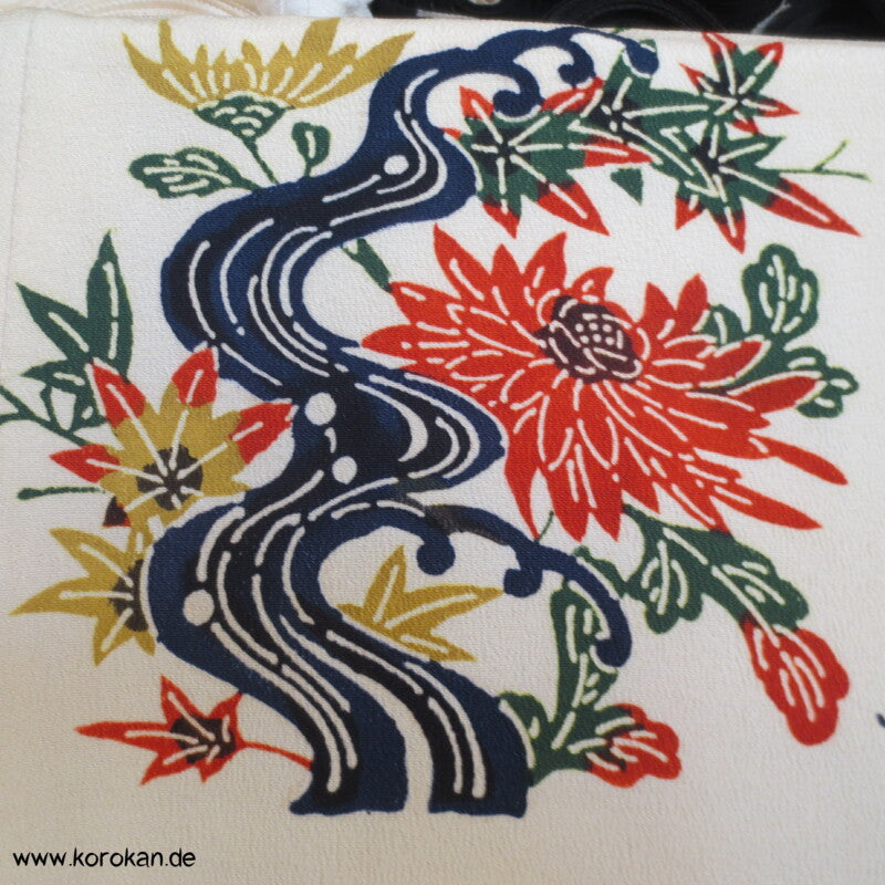 Japan Bingata Block Druck Primärfarben Seidencrepe Komon Kimono