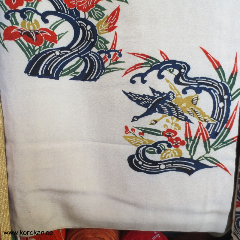 Japan Bingata Block Druck Primärfarben Seidencrepe Komon Kimono