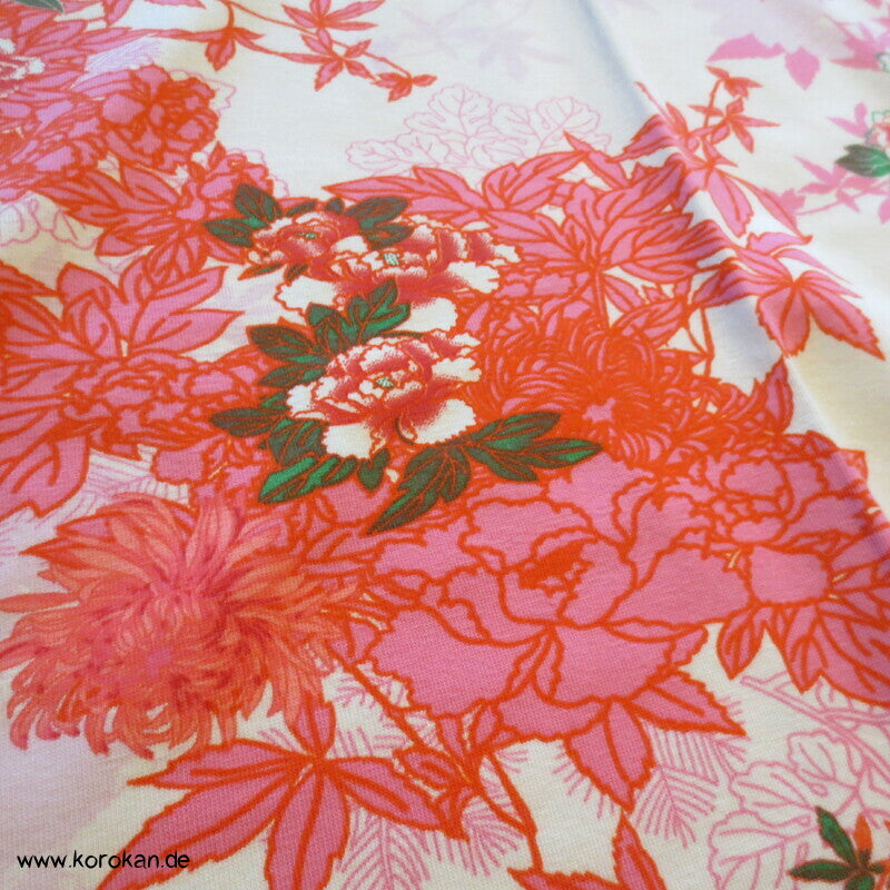 Baumwolljersey japanische Blumen Schattenrisse
