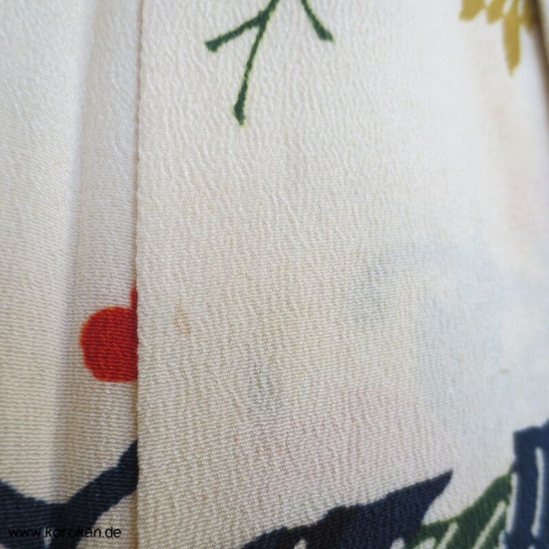 Japan Bingata Block Druck Primärfarben Seidencrepe Komon Kimono