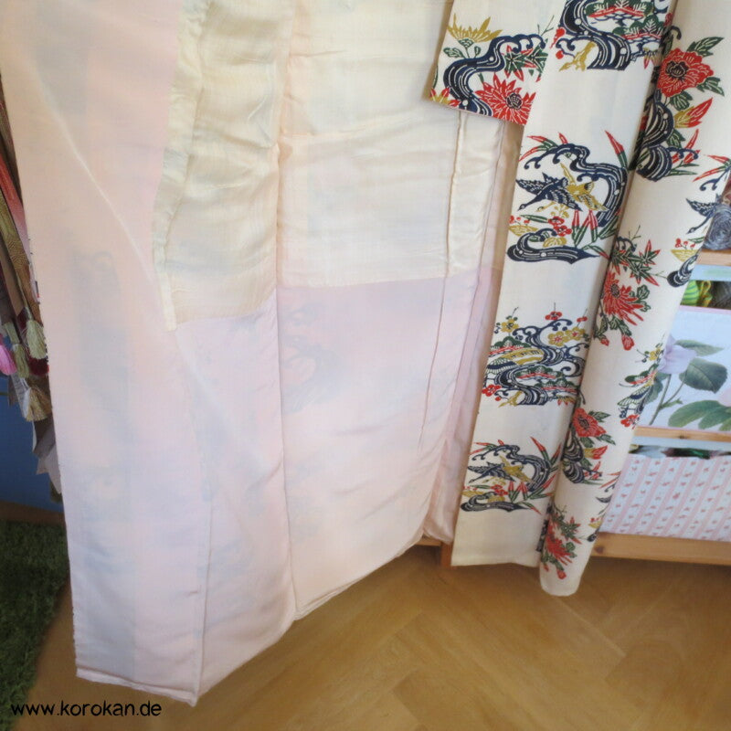 Japan Bingata Block Druck Primärfarben Seidencrepe Komon Kimono