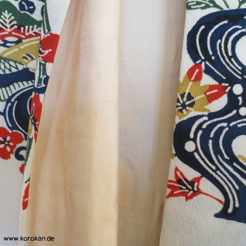 Japan Bingata Block Druck Primärfarben Seidencrepe Komon Kimono