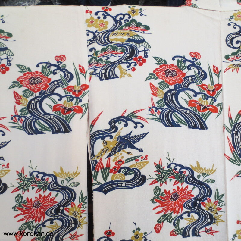 Japan Bingata Block Druck Primärfarben Seidencrepe Komon Kimono