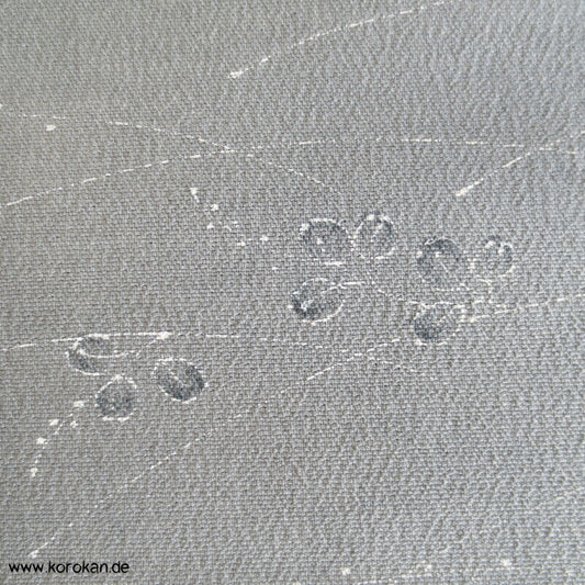 Blättchen in blaugrau Wolle/ Seide Kimono Stoff