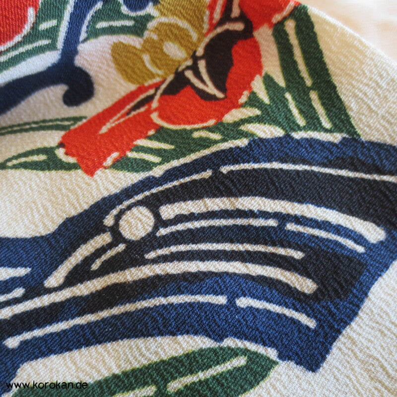 Japan Bingata Block Druck Primärfarben Seidencrepe Komon Kimono