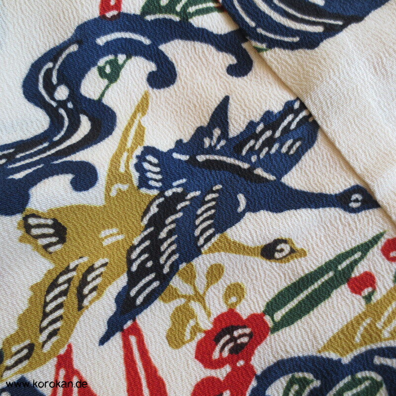 Japan Bingata Block Druck Primärfarben Seidencrepe Komon Kimono
