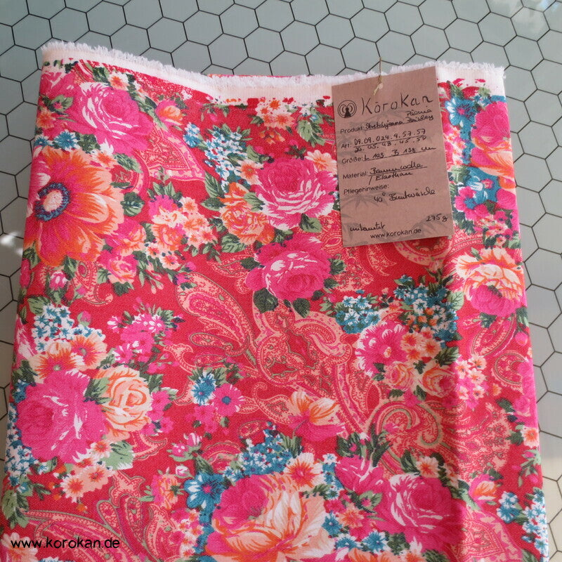 Stretch Jeans Baumwoll Stoff mit Päonien