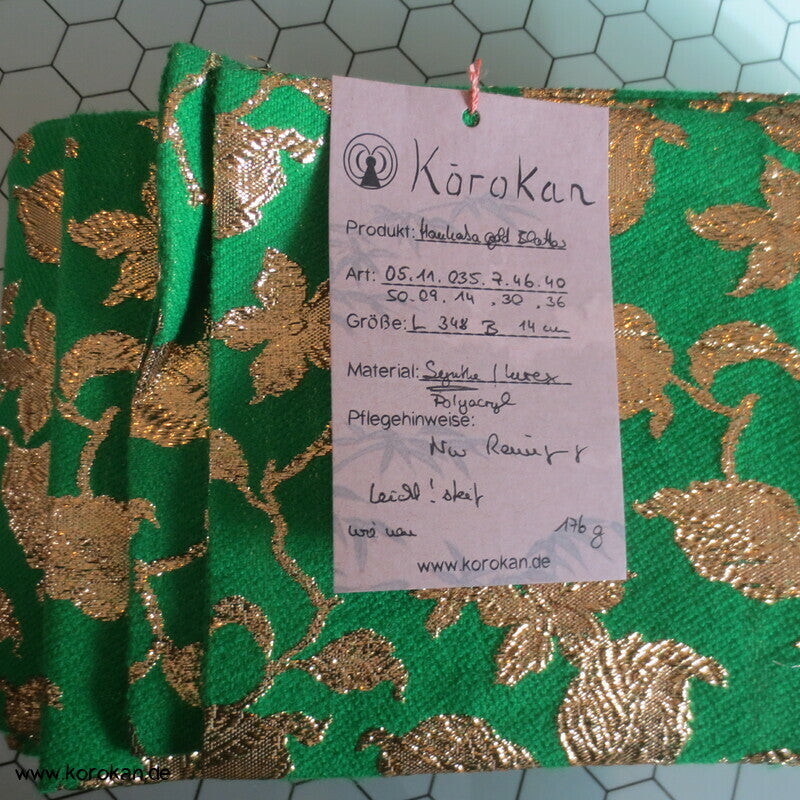 goldene Blätter auf grün, Hanhaba Obi fürs Tanzen, leicht