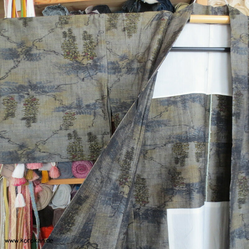 Kasuri Wisteria Hitoe Seiden Tsumugi Kimono
