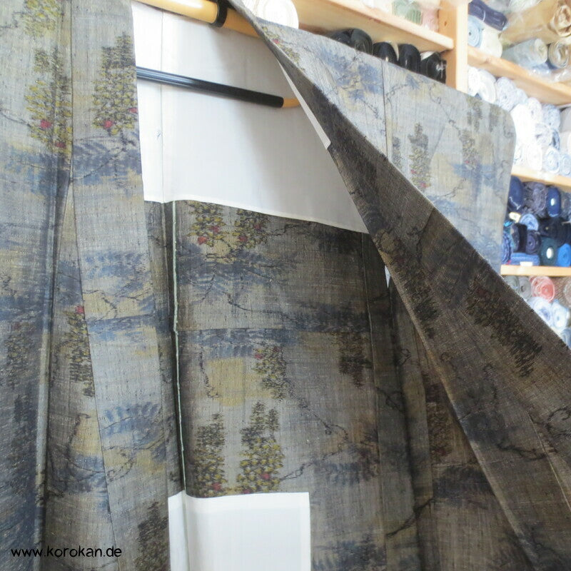 Kasuri Wisteria Hitoe Seiden Tsumugi Kimono