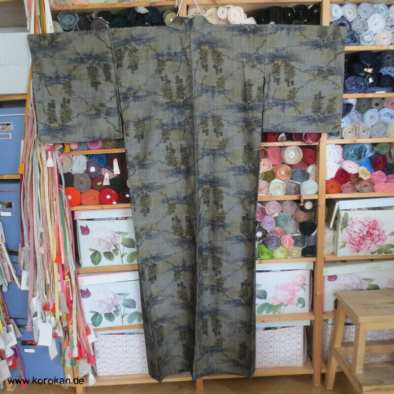 Kasuri Wisteria Hitoe Seiden Tsumugi Kimono