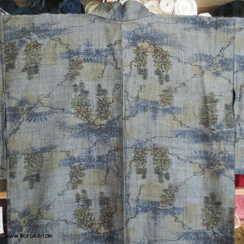 Kasuri Wisteria Hitoe Seiden Tsumugi Kimono