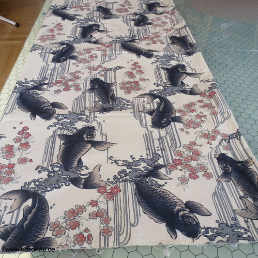 springende japanische Koi Karpfen schwerer Baumwollstoff