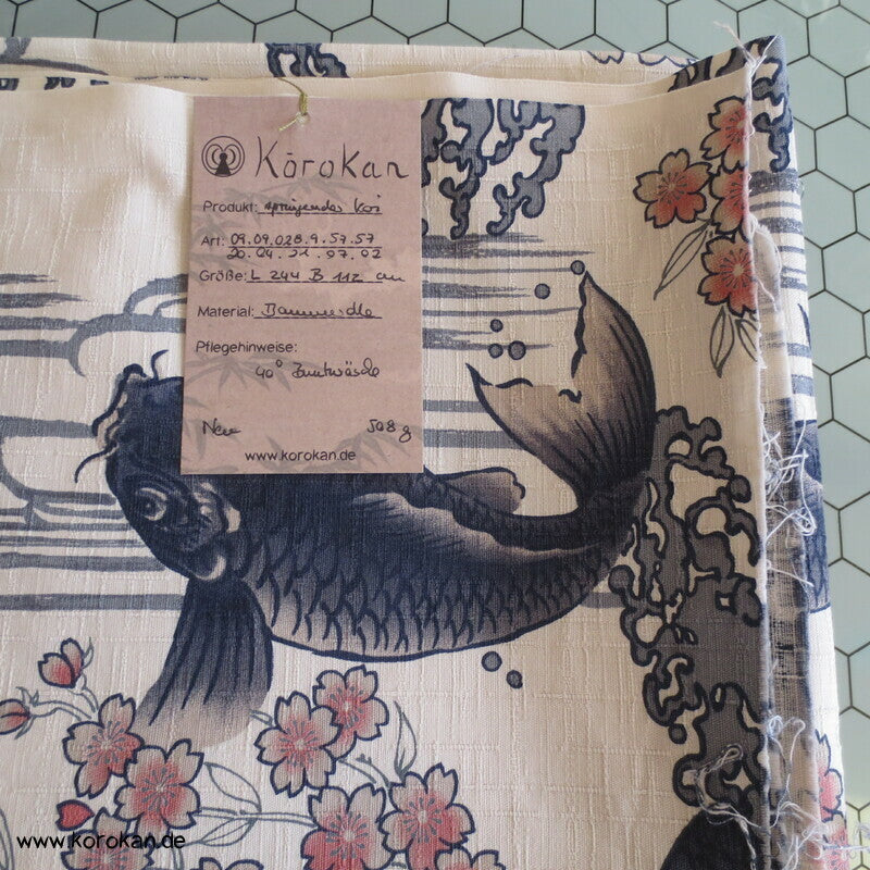 springende japanische Koi Karpfen schwerer Baumwollstoff