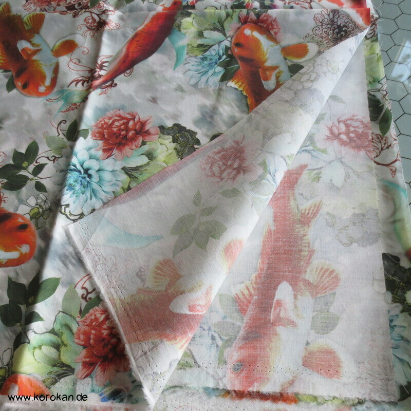 japanischer Koi Karpfenteich Baumwollstoff