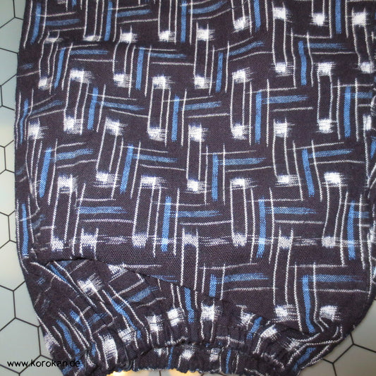 Monpe, japanische Arbeitshose für Frauen, blau, Kasurimuster, Ikat