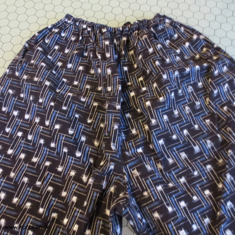 Monpe, japanische Arbeitshose für Frauen, blau, Kasurimuster, Ikat