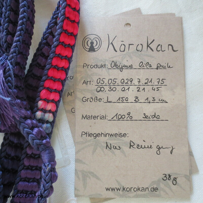japanischer handgeflochtener lila - pink Vintage Obijime, Seide