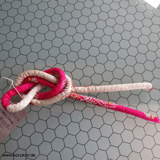 bestickter Marukuge, pinke und naturfarbene Seide, Vintage