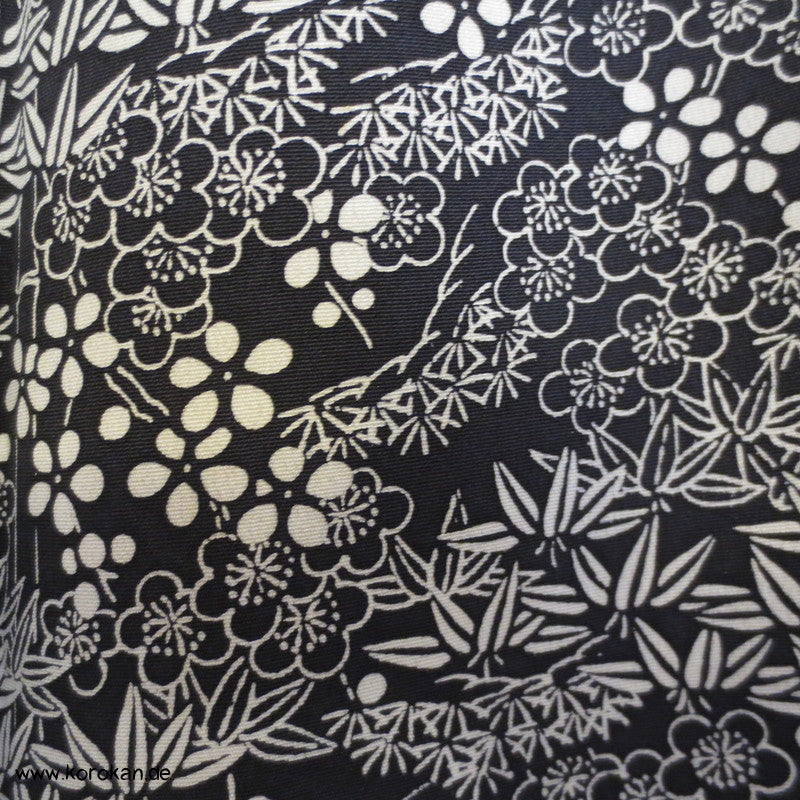 Bambusmuster auf schwarz Seidencrepe Hitoe Komon Kimono
