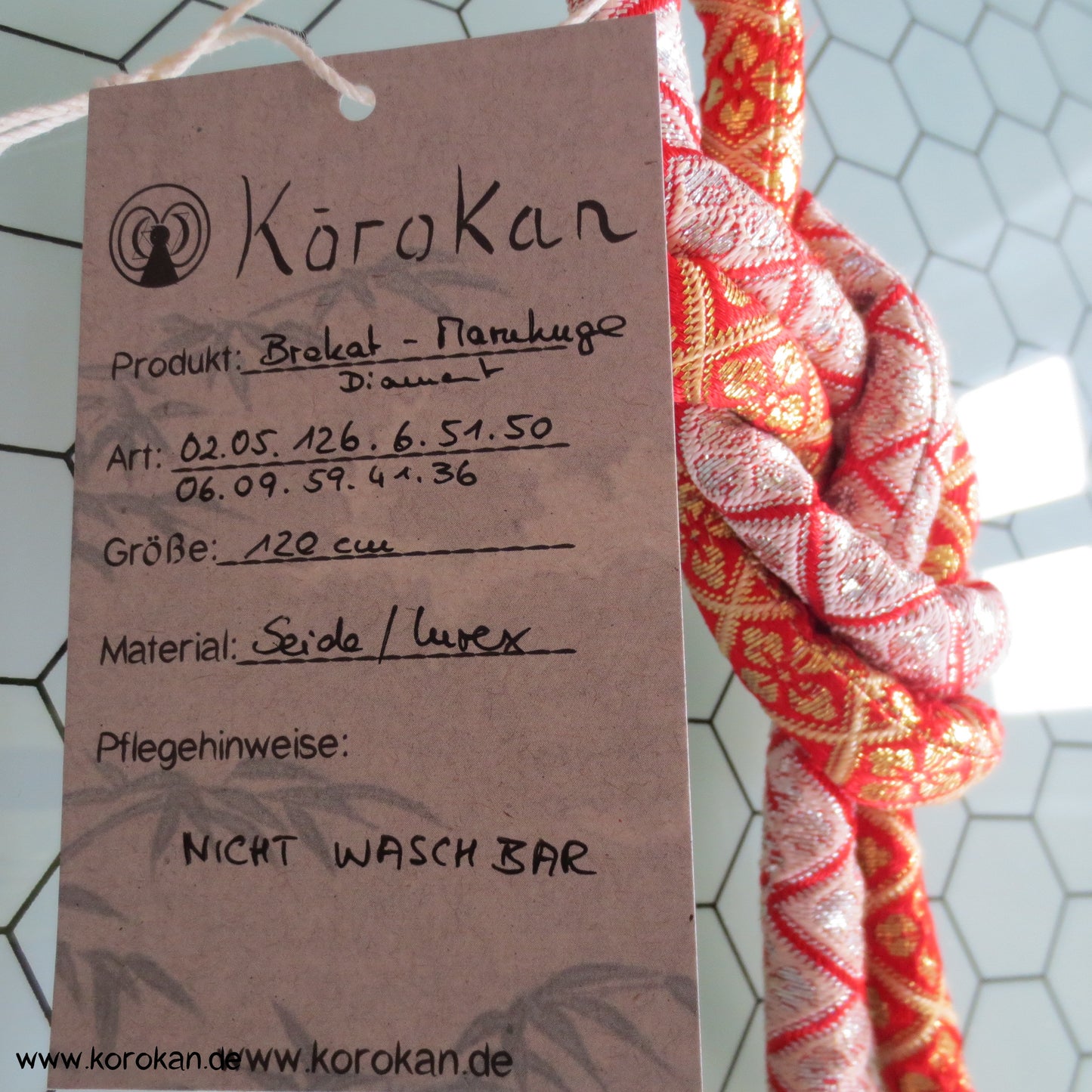 Marukuge, hellrote Seide mit Gold- und Silberlurex, Vintage