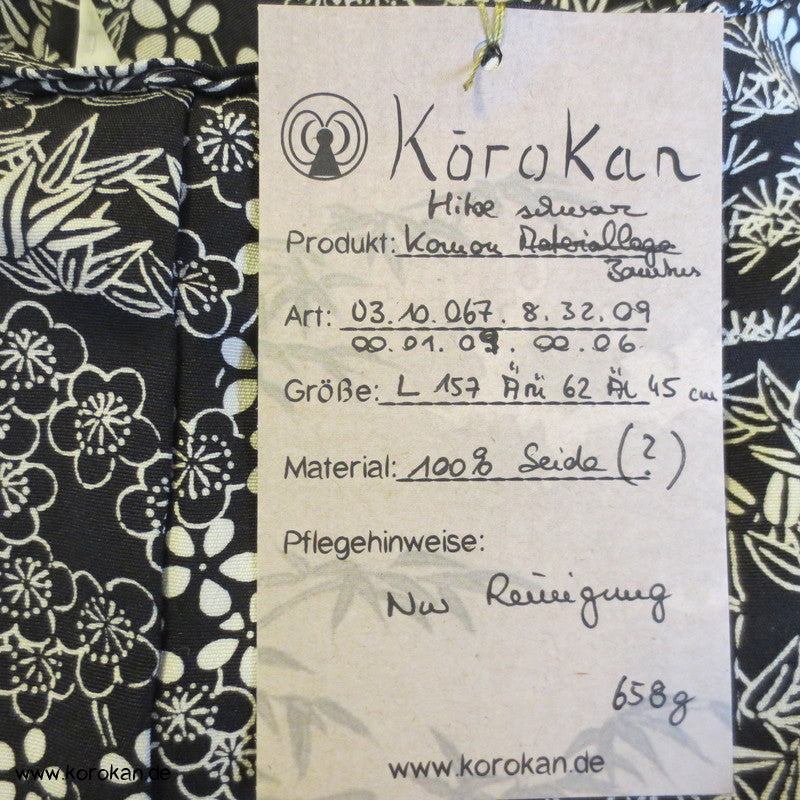 Bambusmuster auf schwarz Seidencrepe Hitoe Komon Kimono