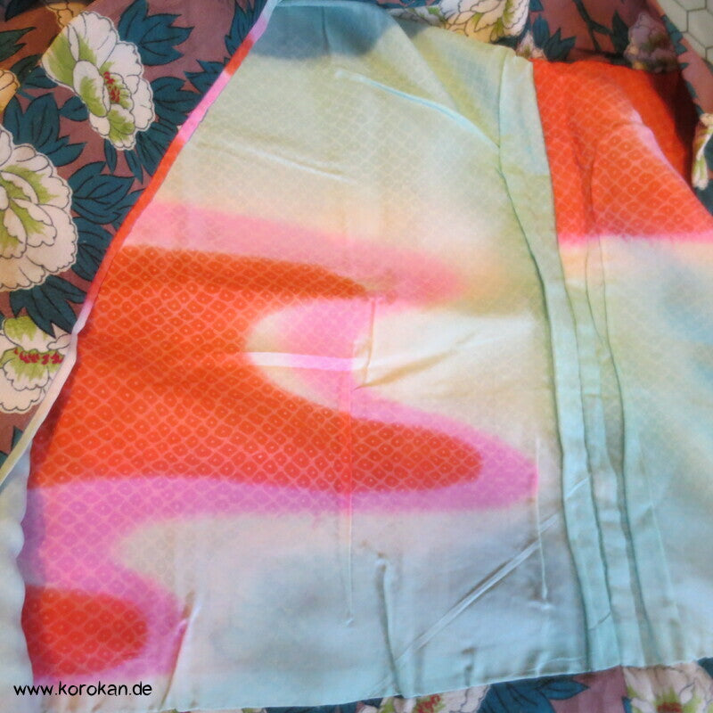 Päonien zwischen Blättern Haori Kimono Jacke Seidendamast