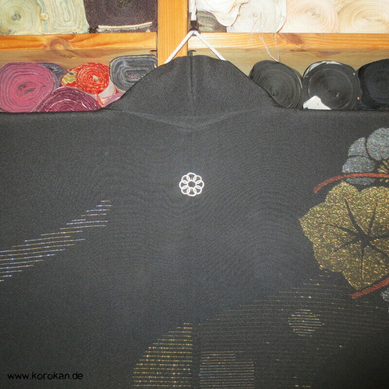 Urushi Blumenkugeln Haori (Abend - ) Seidenbrokat Kimono Jacke, buntes Futter
