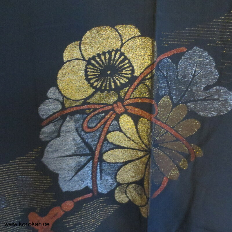 Urushi Blumenkugeln Haori (Abend - ) Seidenbrokat Kimono Jacke, buntes Futter