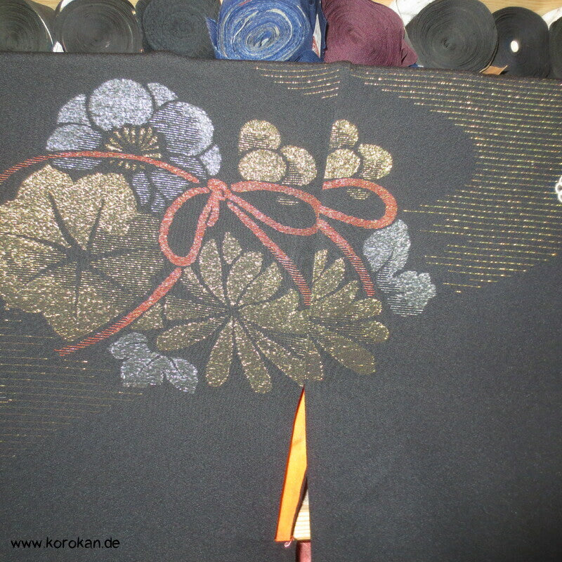 Urushi Blumenkugeln Haori (Abend - ) Seidenbrokat Kimono Jacke, buntes Futter