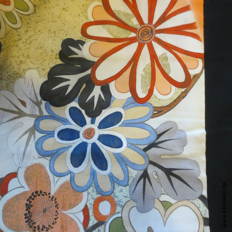 Urushi Blumenkugeln Haori (Abend - ) Seidenbrokat Kimono Jacke, buntes Futter