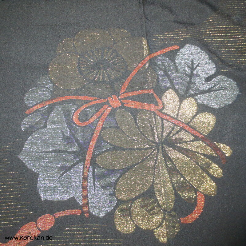 Urushi Blumenkugeln Haori (Abend - ) Seidenbrokat Kimono Jacke, buntes Futter