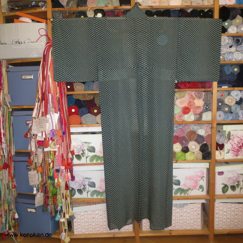 Mitsukoshi Hitoe Netzmuster auf petrol Rho Seiden Kimono