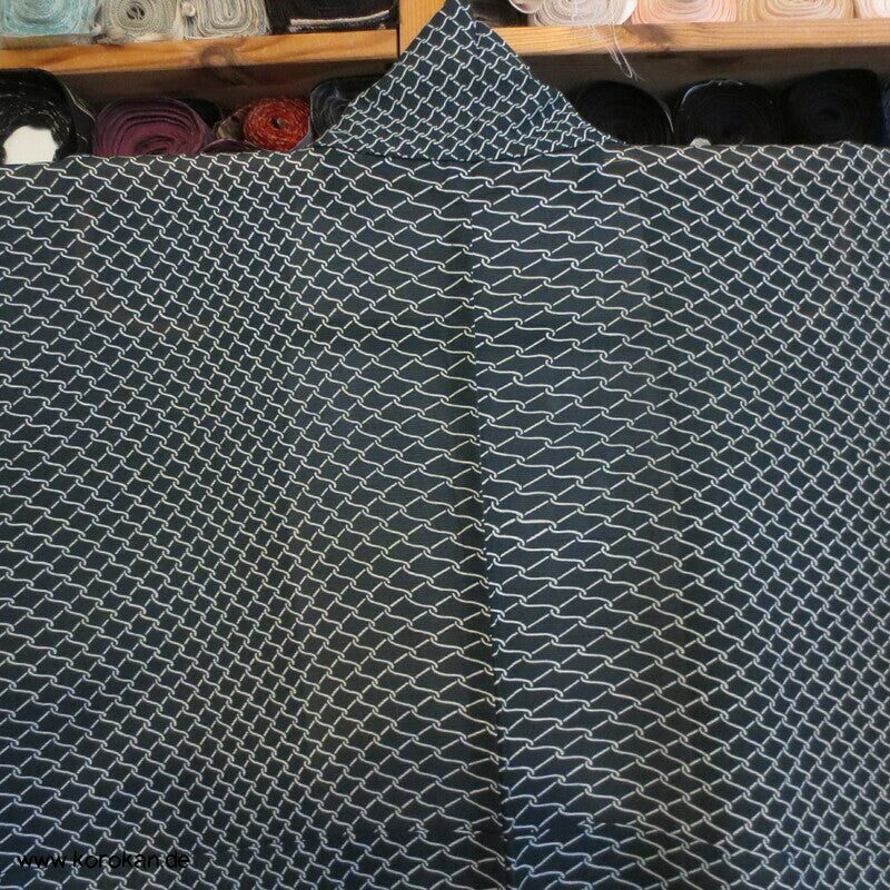 Mitsukoshi Hitoe Netzmuster auf petrol Rho Seiden Kimono