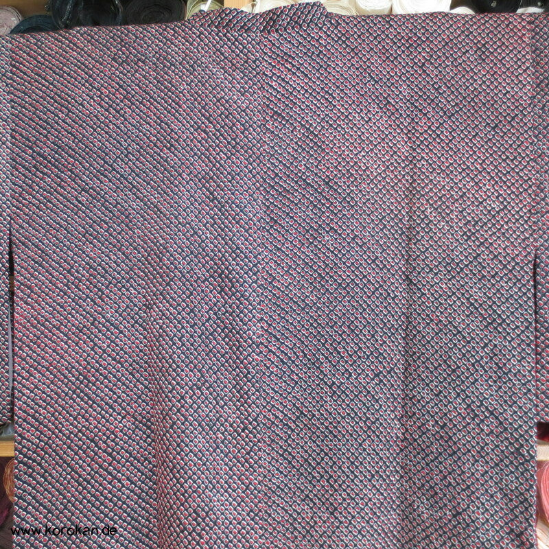 Full Shibori Seide Michiyuki Kimono Jacke, rot schwarz