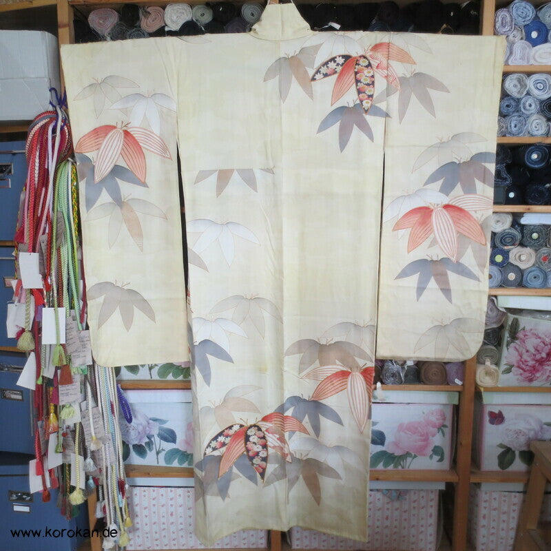 Bambus auf Wolken Rinzu Seiden Damast Furisode