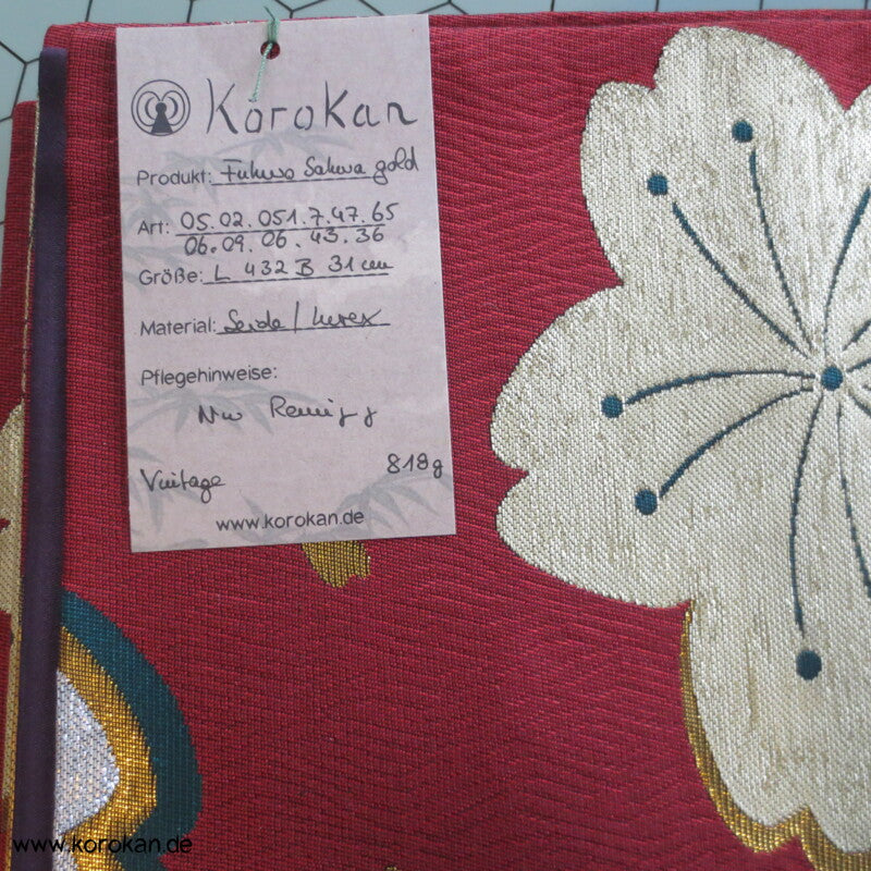glänzende Sakura auf rot - petrol Fukuro Obi