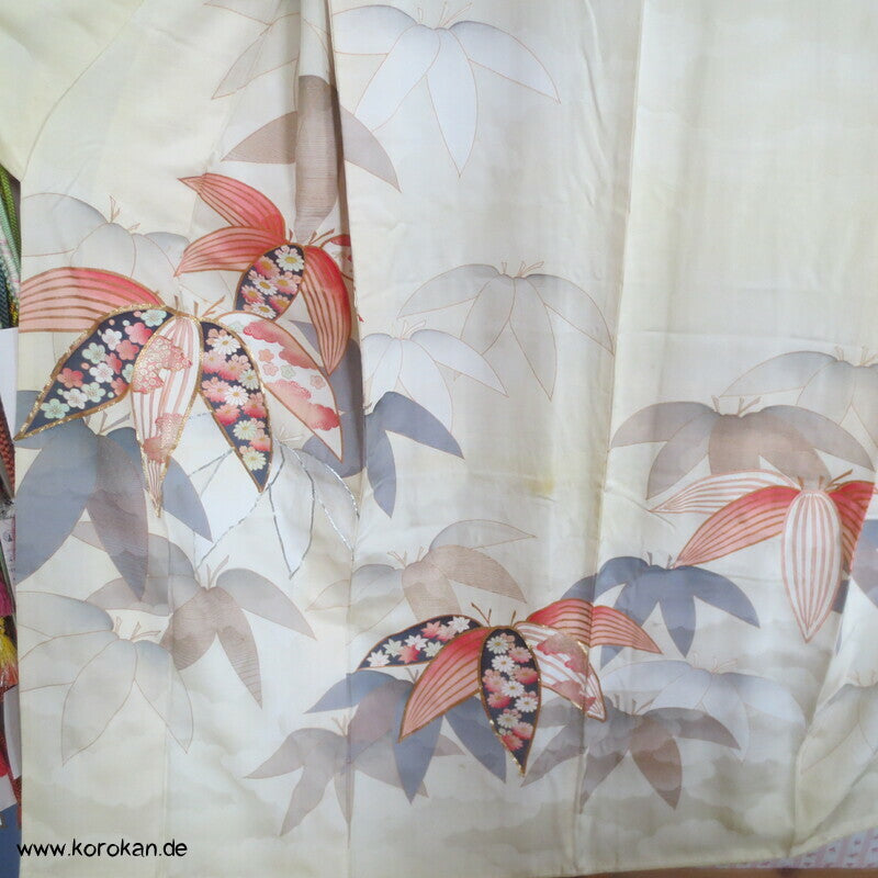 Bambus auf Wolken Rinzu Seiden Damast Furisode