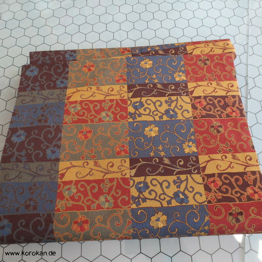Arabesken in Karo - Jacquard, Nagoya Obi, dunkelbunt