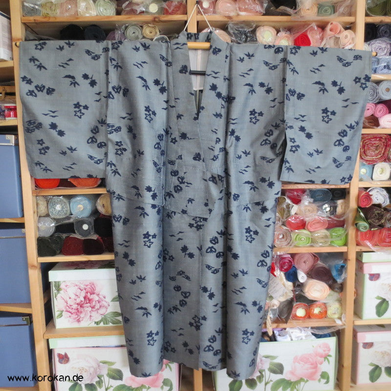 Kasuri - Schmetterlinge Hitoe Meisen Seiden Kimono