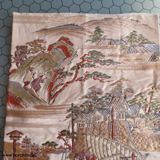 Antiker Maru Obi Brokat Stoff Boote im Wasser