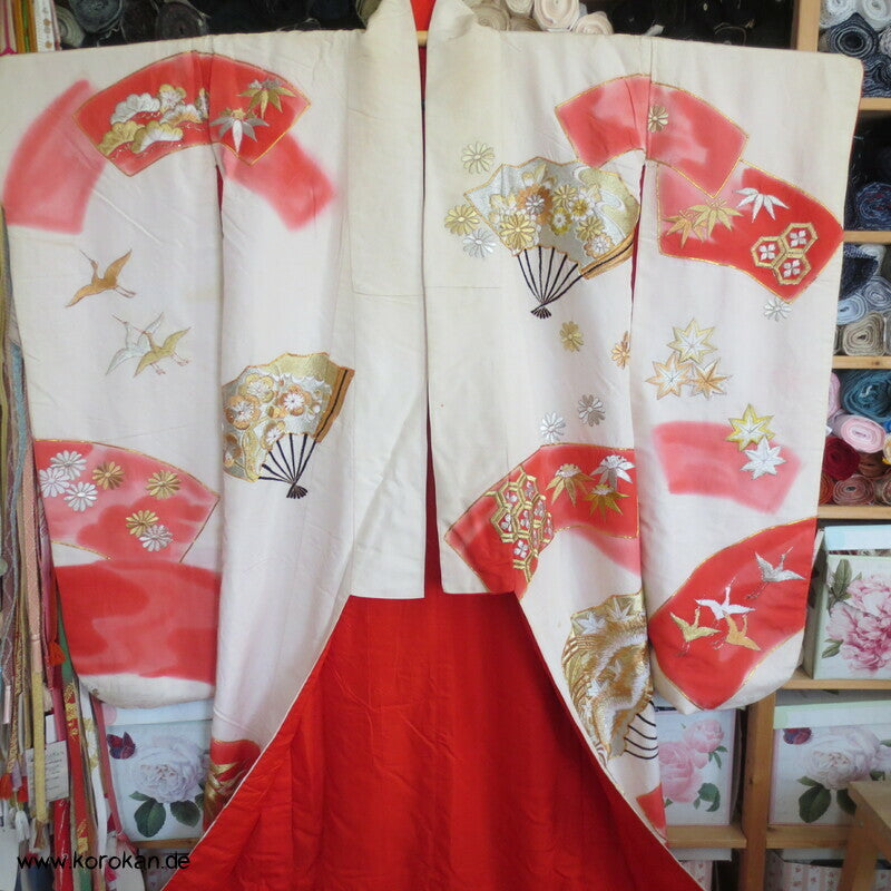 Fächer / Kraniche - Stickerei Uchikake - Hochzeitsmantel