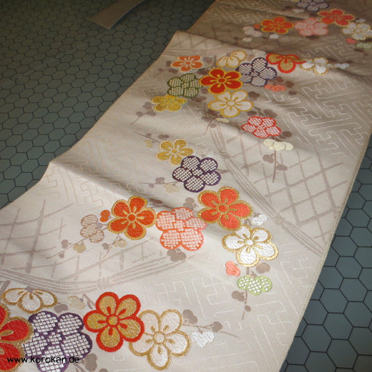 Ume, Sayagata, Bambusgitter Obi Nishijin - Seiden Brokat