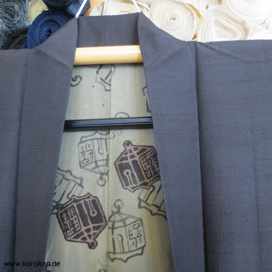 dunkelbraune Seiden Tsumugi Haori Kimono Jacke