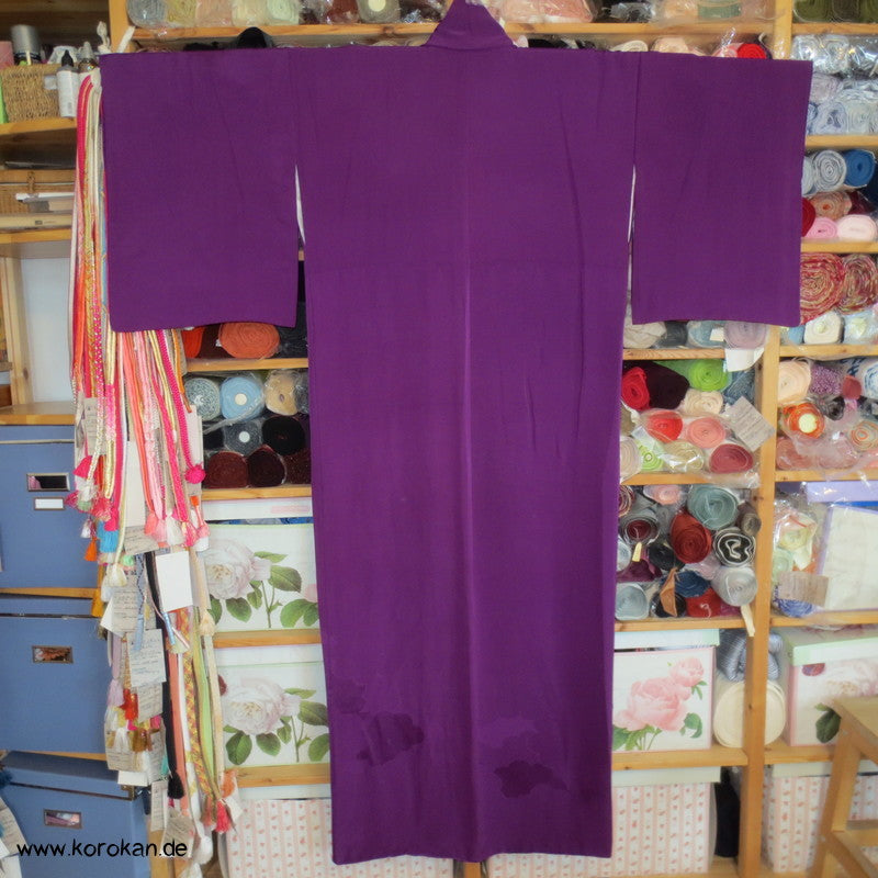 gewebte Wolken einfarbig violetter Seidendamast Iromuji - Kimono