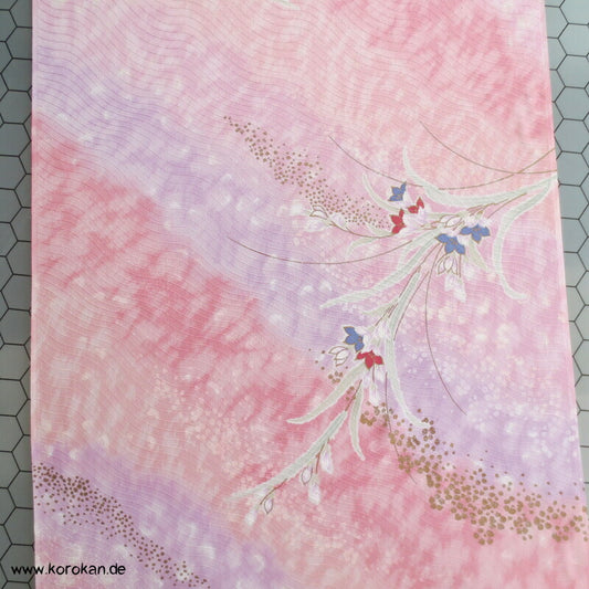 diagonal Bokashi, Blütenzweige Kimono Seiden Rinzu Damast