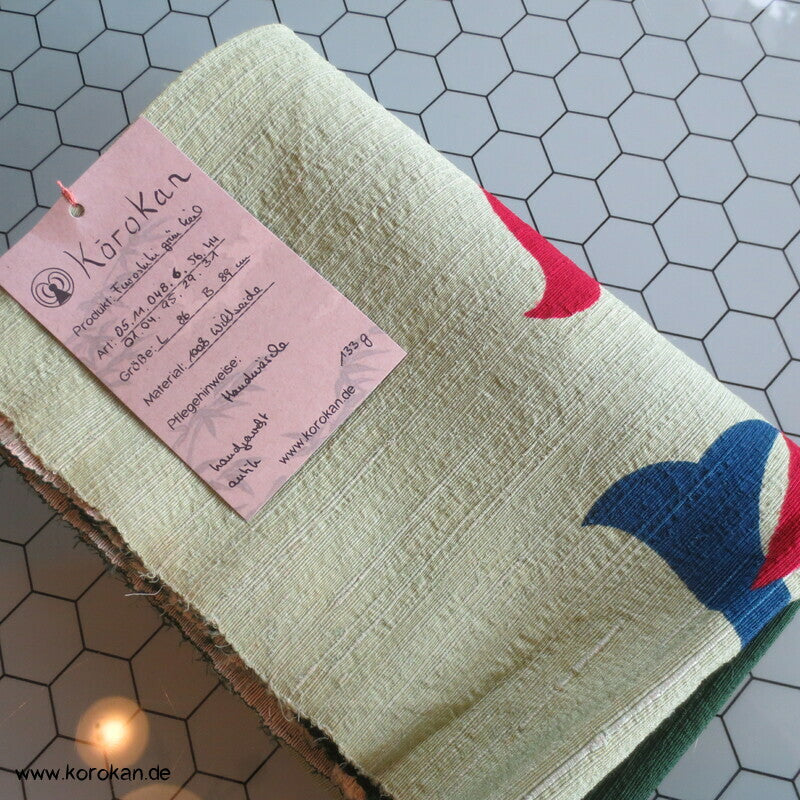 Furoshiki, grobe Wildseide, hellgrüner Keil auf flaschengrün