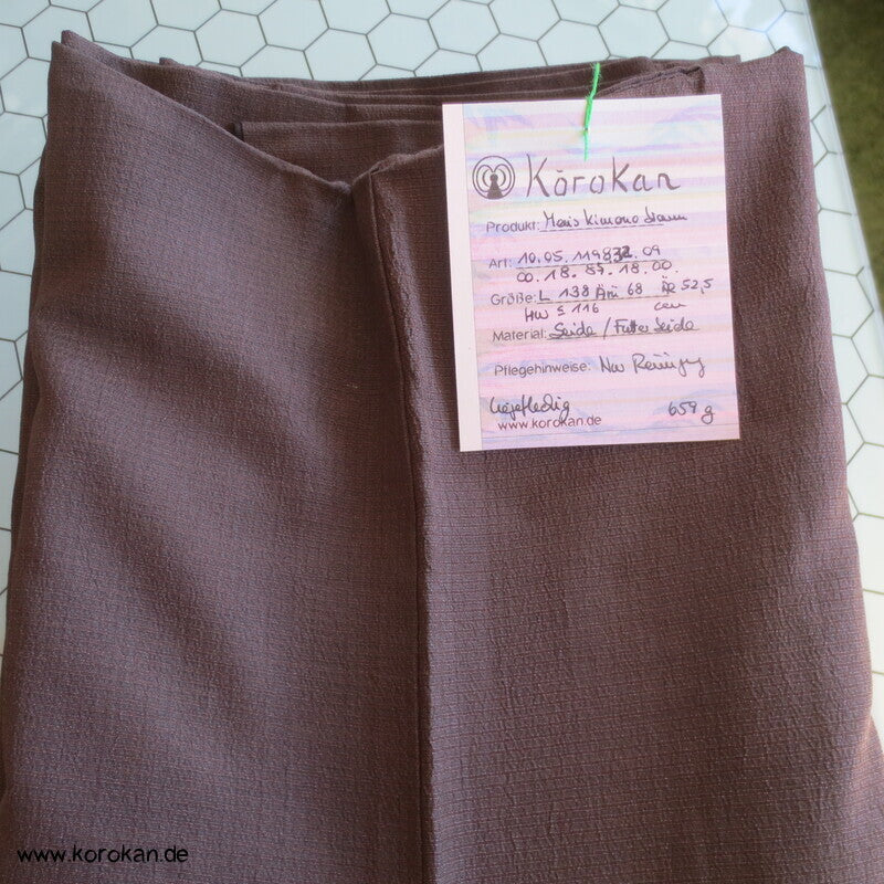 braun - blau karierter Seiden Männer Kimono, auf Seide gefüttert